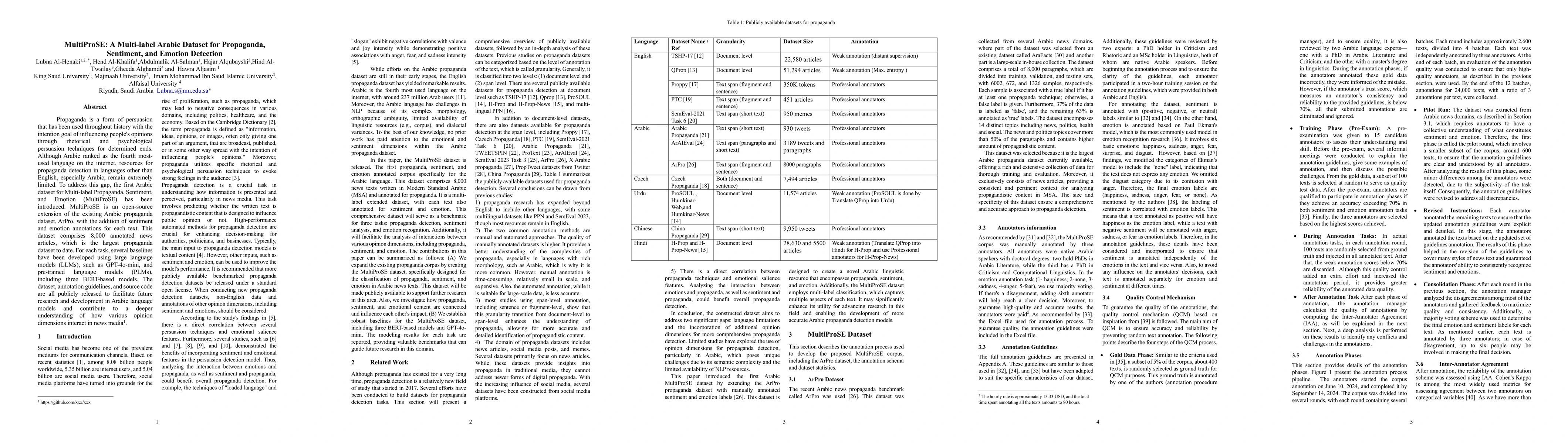 Thumbnail for MultiProSE: A Multi-label Arabic Dataset for Propaganda, Sentiment, and
  Emotion Detection