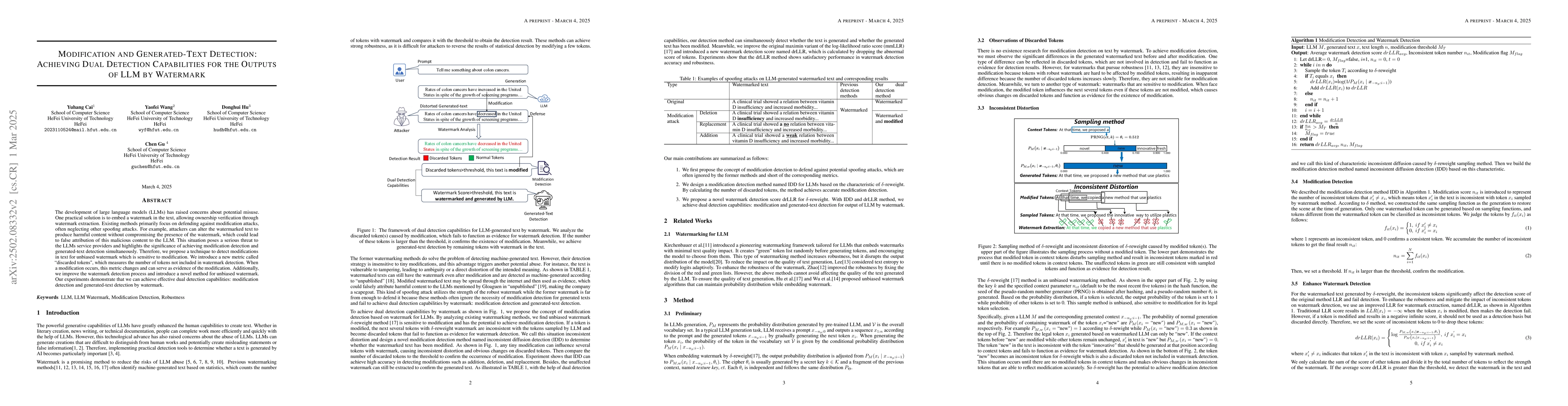 Thumbnail for Modification and Generated-Text Detection: Achieving Dual Detection
  Capabilities for the Outputs of LLM by Watermark
