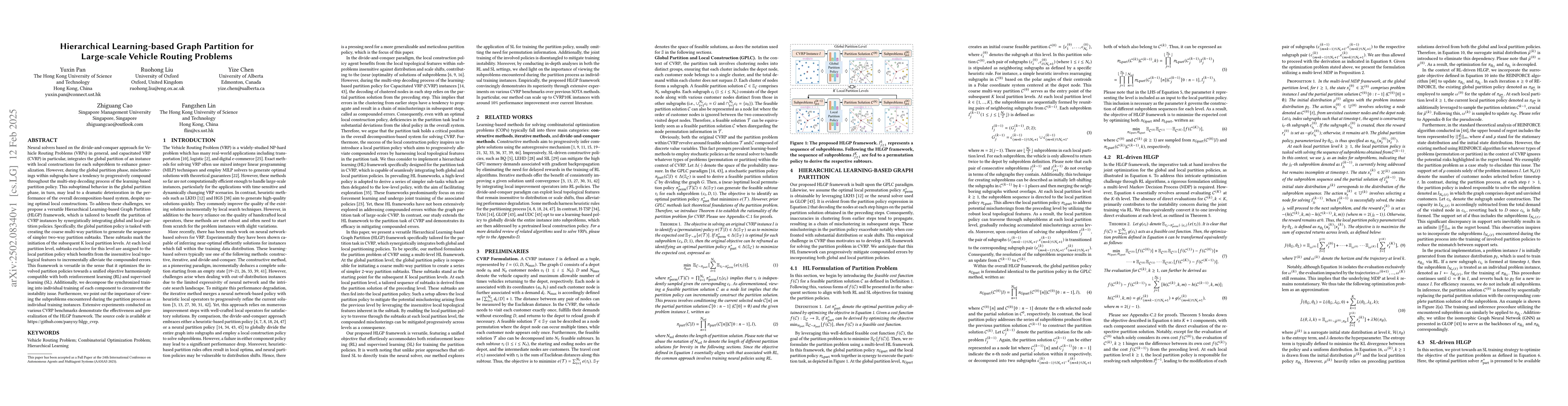 Thumbnail for Hierarchical Learning-based Graph Partition for Large-scale Vehicle
  Routing Problems