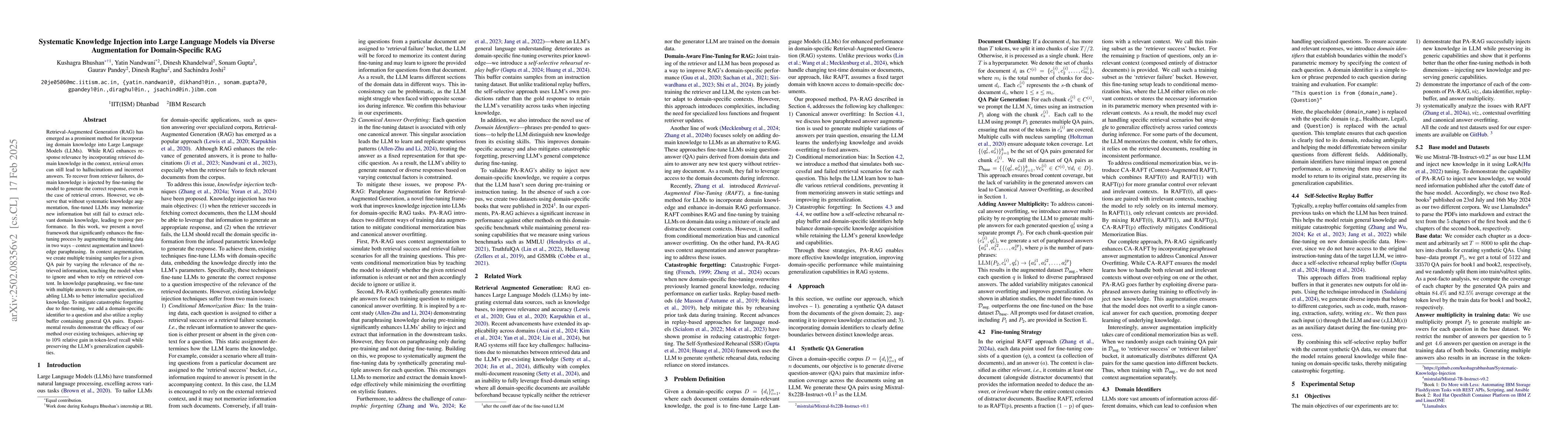 Thumbnail for Systematic Knowledge Injection into Large Language Models via Diverse
  Augmentation for Domain-Specific RAG
