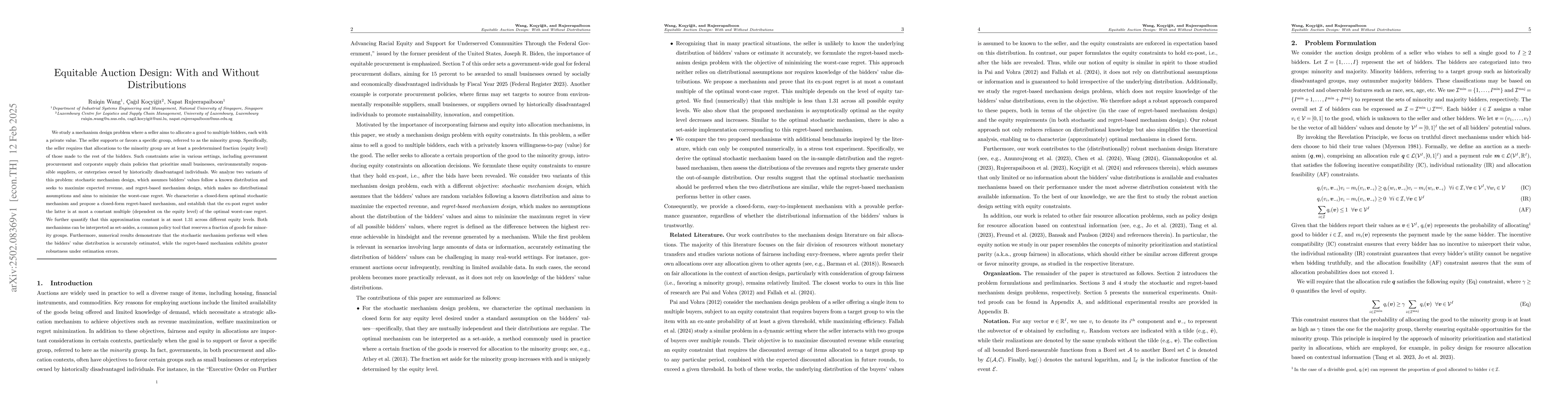 Thumbnail for Equitable Auction Design: With and Without Distributions