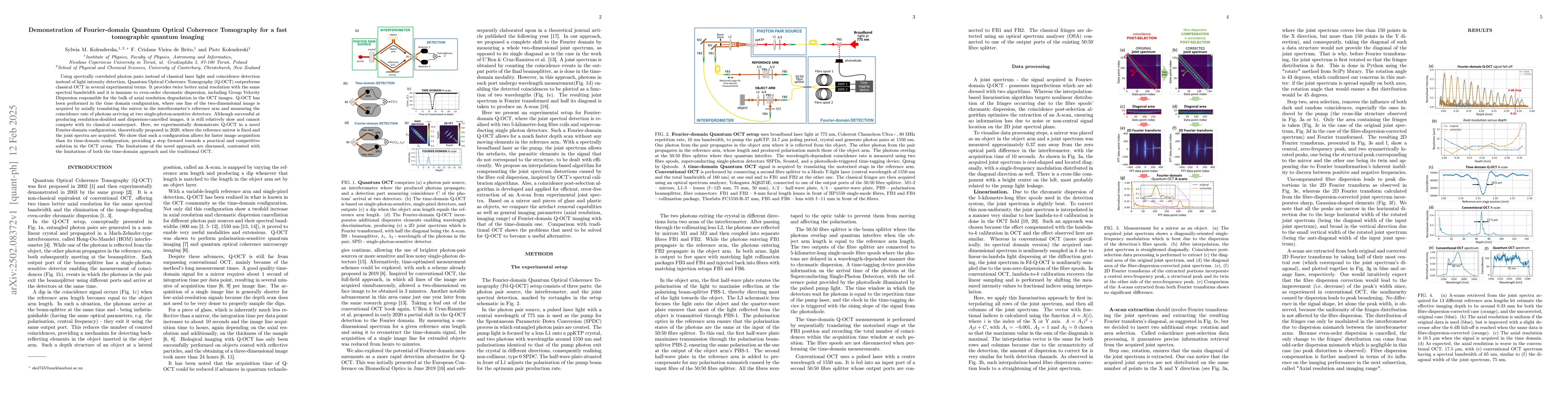 Thumbnail for Demonstration of Fourier-domain Quantum Optical Coherence Tomography for
  a fast tomographic quantum imaging