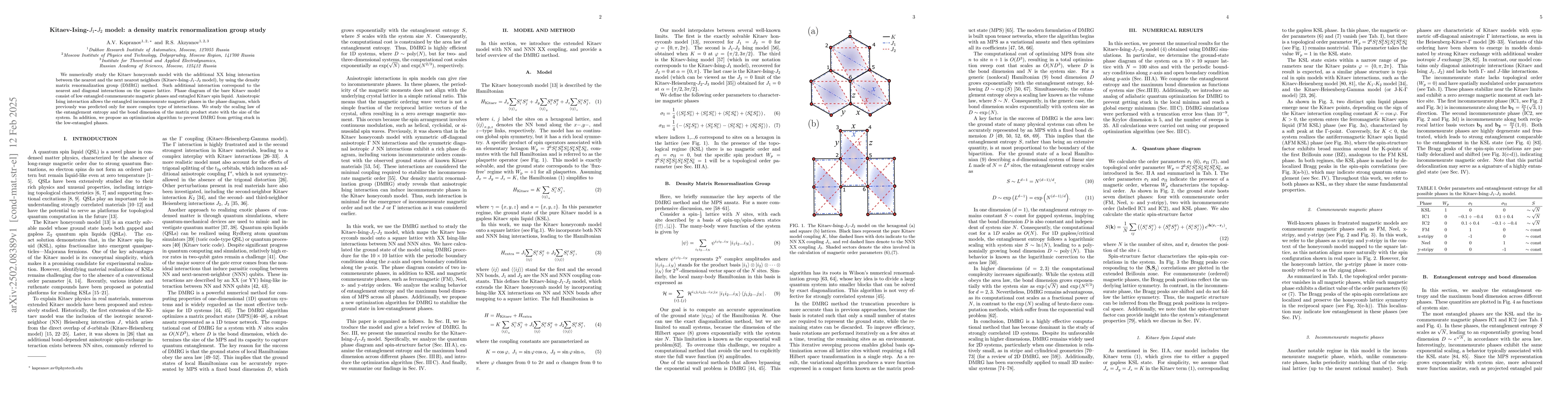 Thumbnail for Kitaev-Ising-$J_1$-$J_2$ model: a density matrix renormalization group
  study