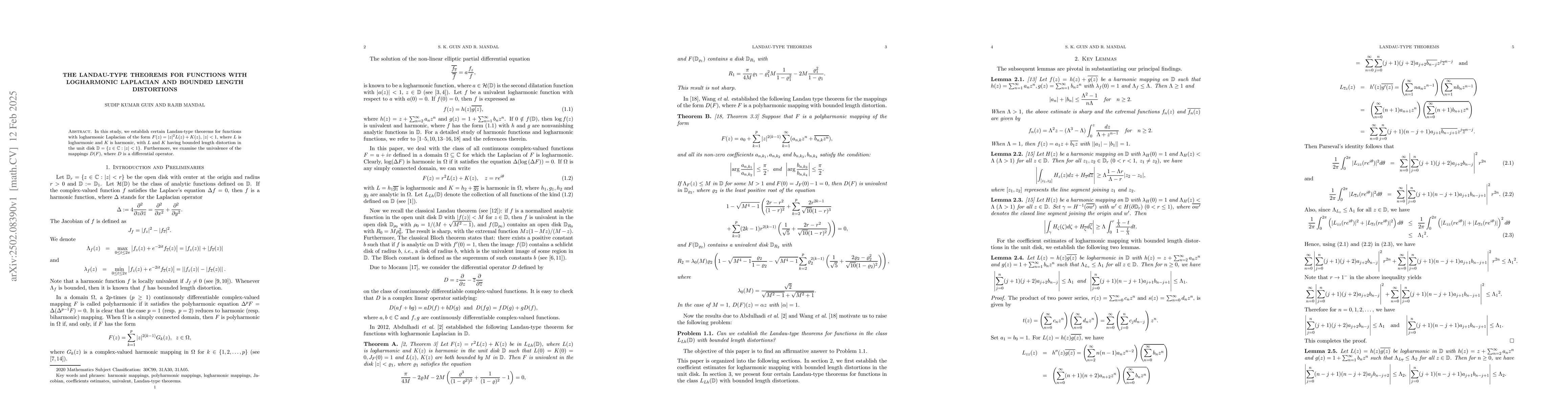 Thumbnail for The Landau-type theorems for functions with logharmonic Laplacian and
  bounded length distortions