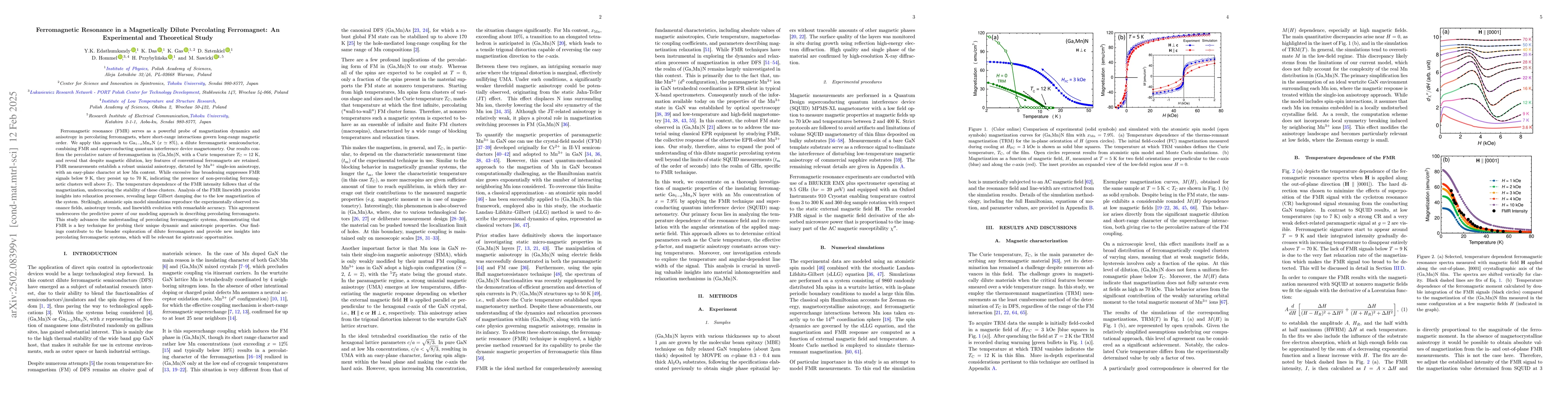 Thumbnail for Ferromagnetic Resonance in a Magnetically Dilute Percolating
  Ferromagnet: An Experimental and Theoretical Study