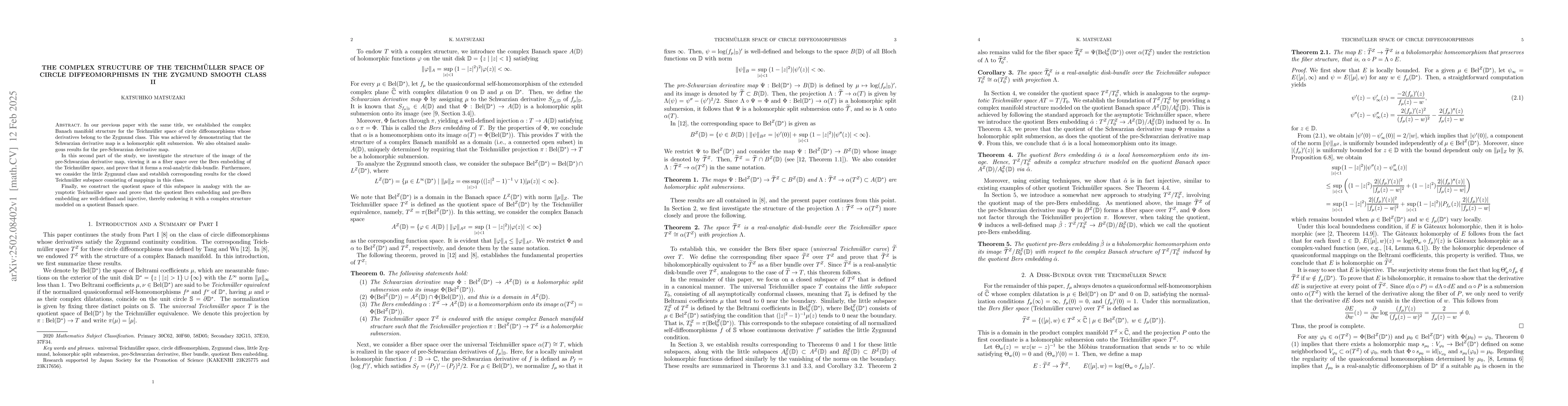 Thumbnail for The complex structure of the Teichmüller space of circle
  diffeomorphisms in the Zygmund smooth class II