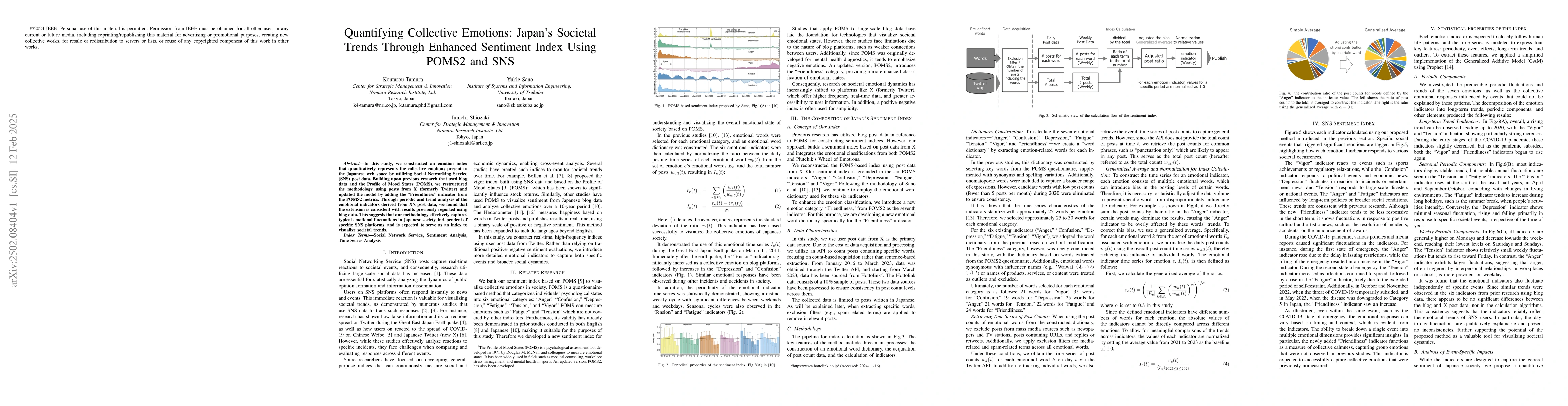 Thumbnail for Quantifying Collective Emotions: Japan's Societal Trends Through
  Enhanced Sentiment Index Using POMS2 and SNS