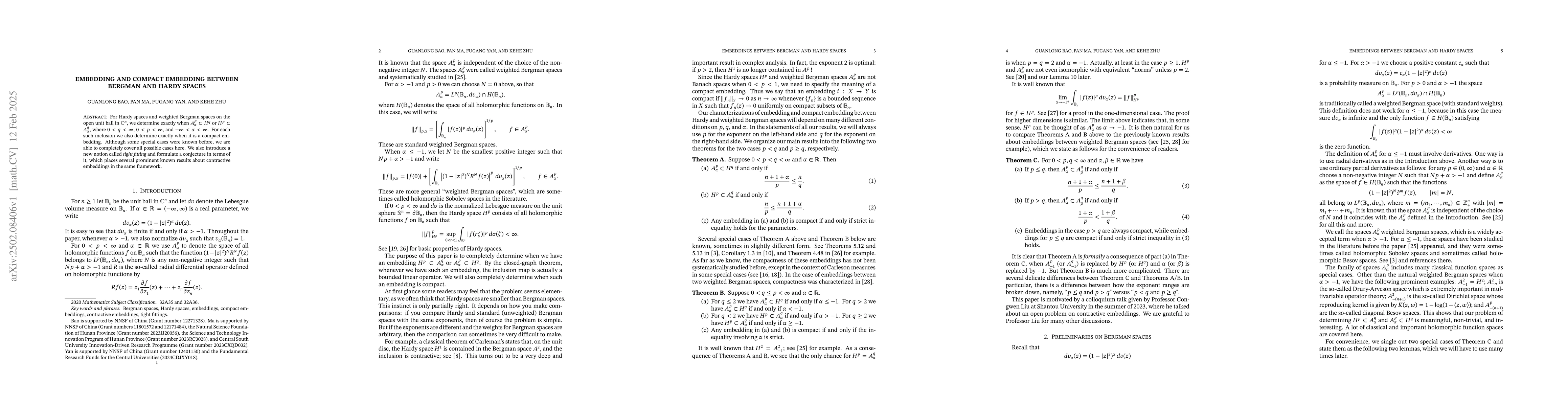 Thumbnail for Embedding and compact embedding between Bergman and Hardy spaces