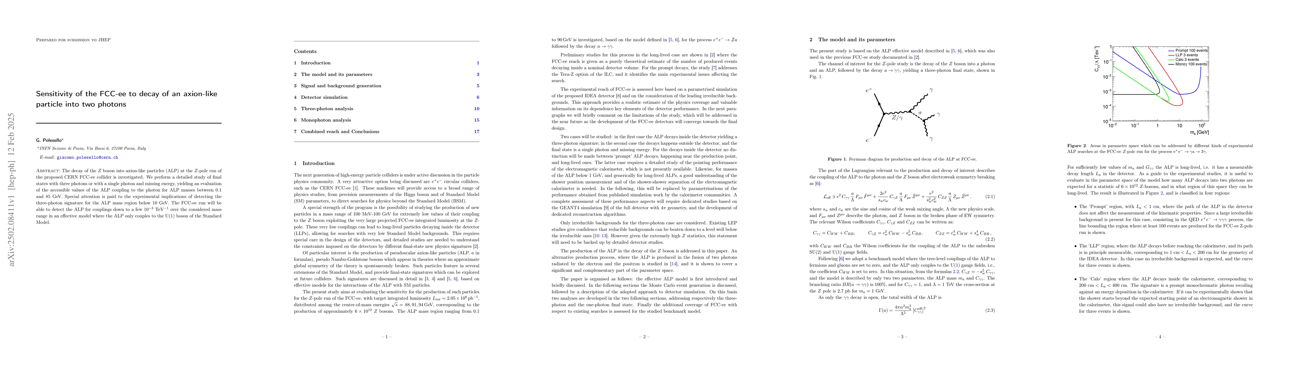 Thumbnail for Sensitivity of the FCC-ee to decay of an axion-like particle into two
  photons