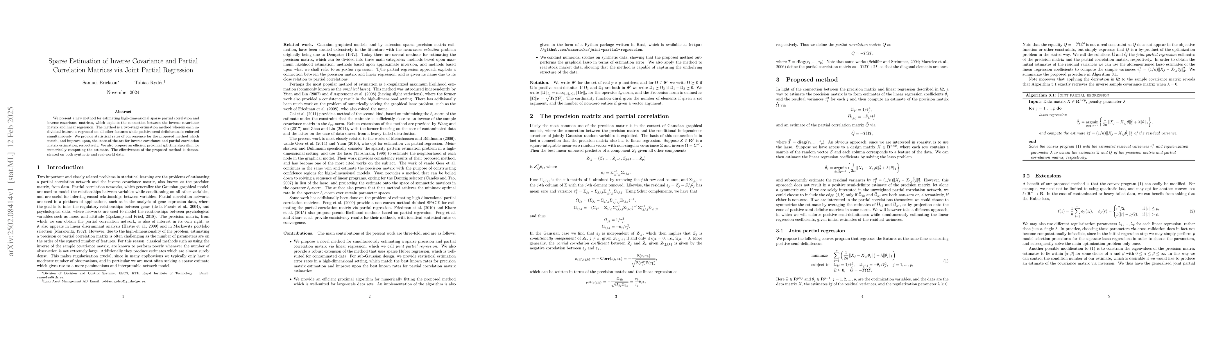 Thumbnail for Sparse Estimation of Inverse Covariance and Partial Correlation Matrices
  via Joint Partial Regression