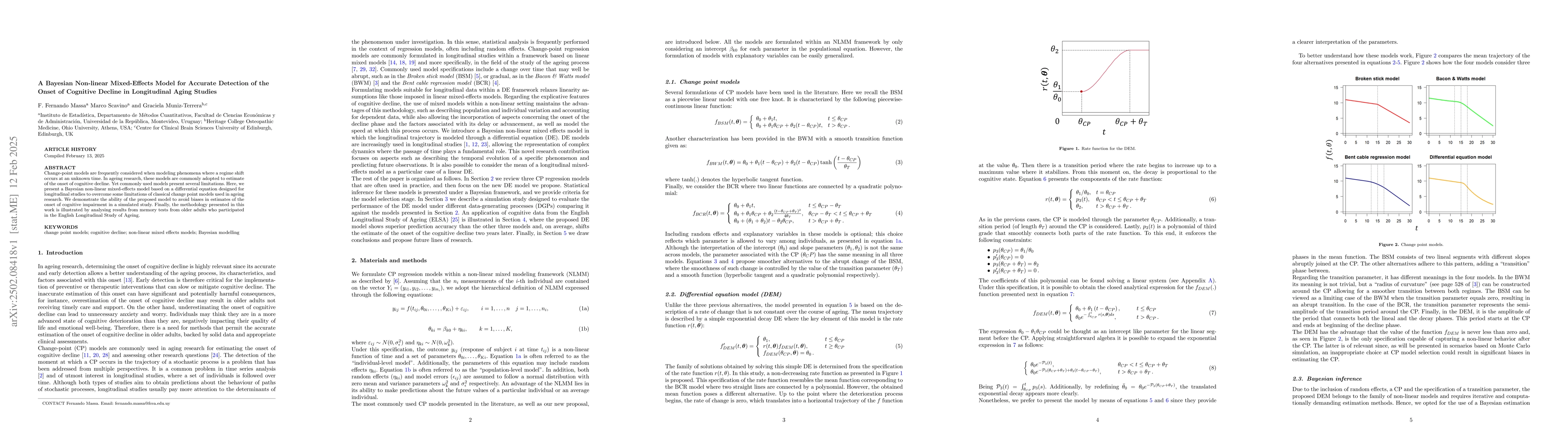 Thumbnail for A Bayesian Non-linear Mixed-Effects Model for Accurate Detection of the
  Onset of Cognitive Decline in Longitudinal Aging Studies
