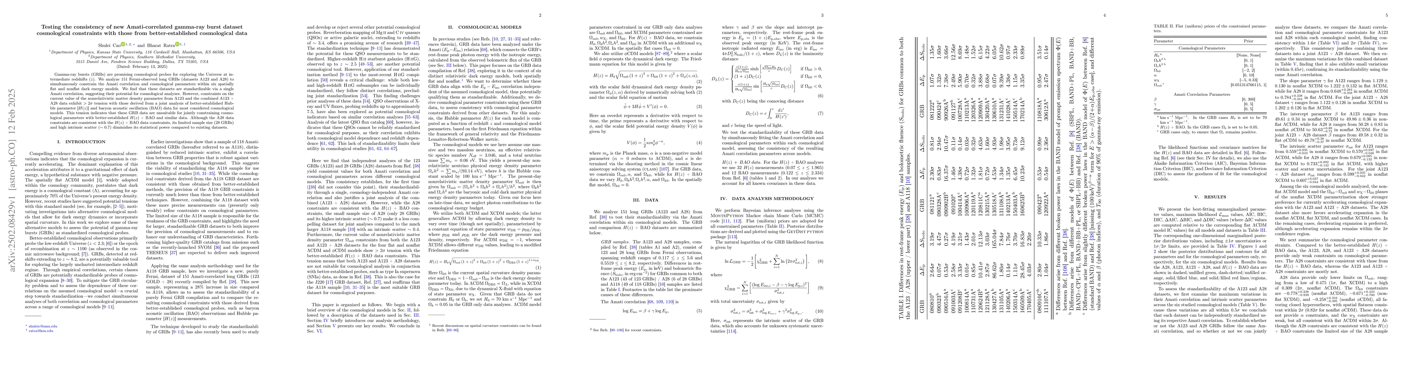 Thumbnail for Testing the consistency of new Amati-correlated gamma-ray burst dataset
  cosmological constraints with those from better-established cosmological data