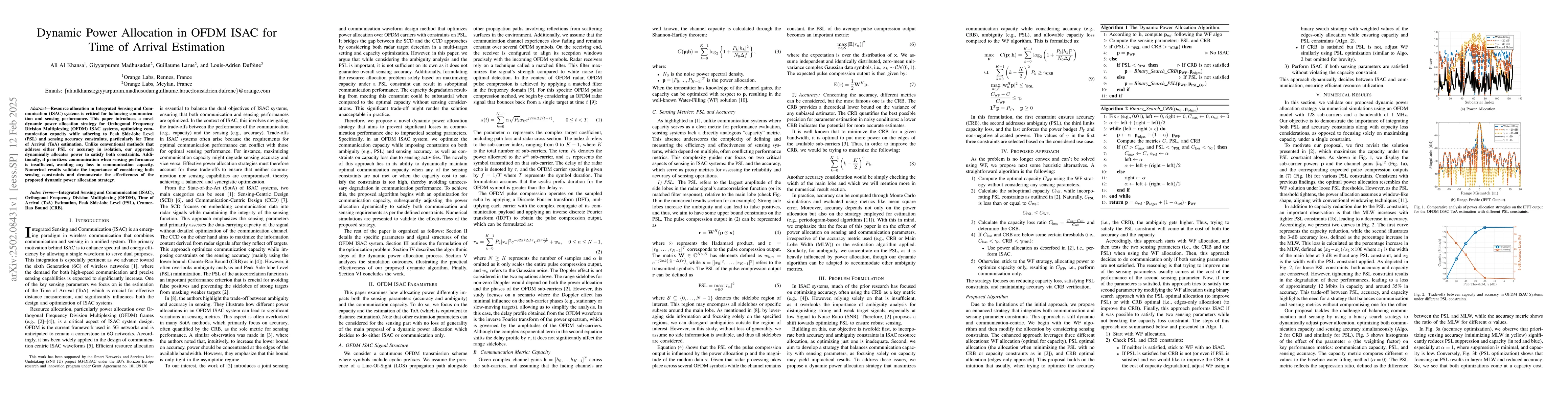 Thumbnail for Dynamic Power Allocation in OFDM ISAC for Time of Arrival Estimation