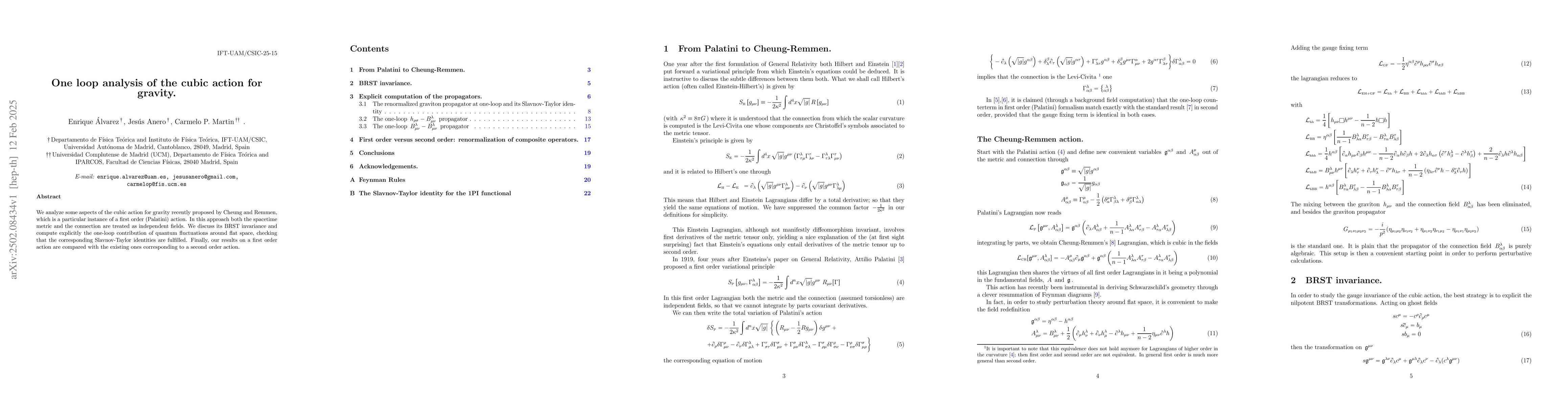 Thumbnail for One loop analysis of the cubic action for gravity