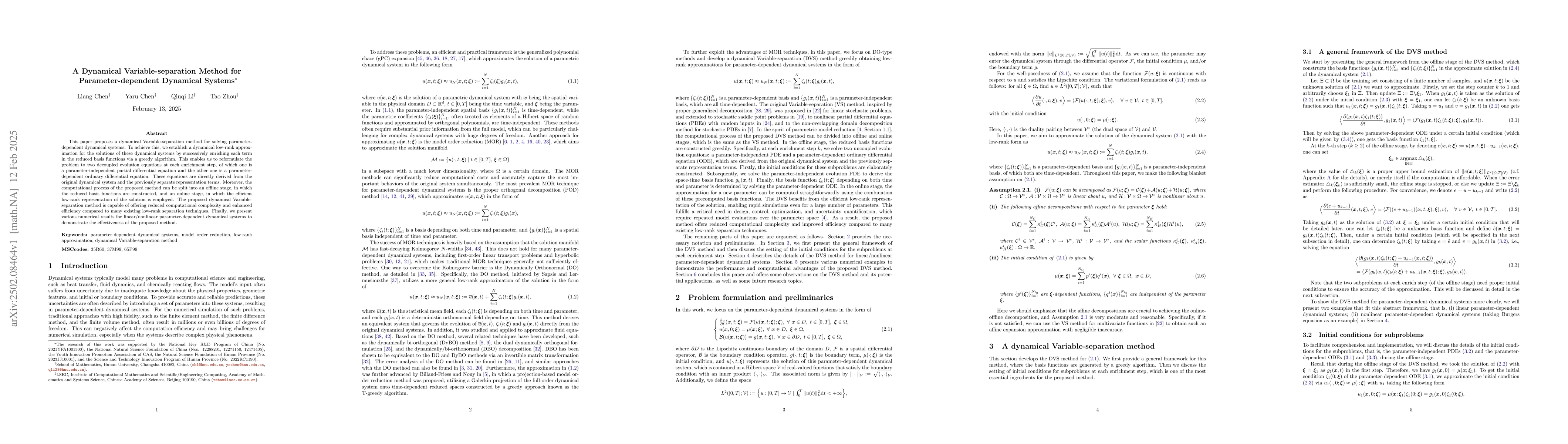 Thumbnail for A Dynamical Variable-separation Method for Parameter-dependent Dynamical
  Systems