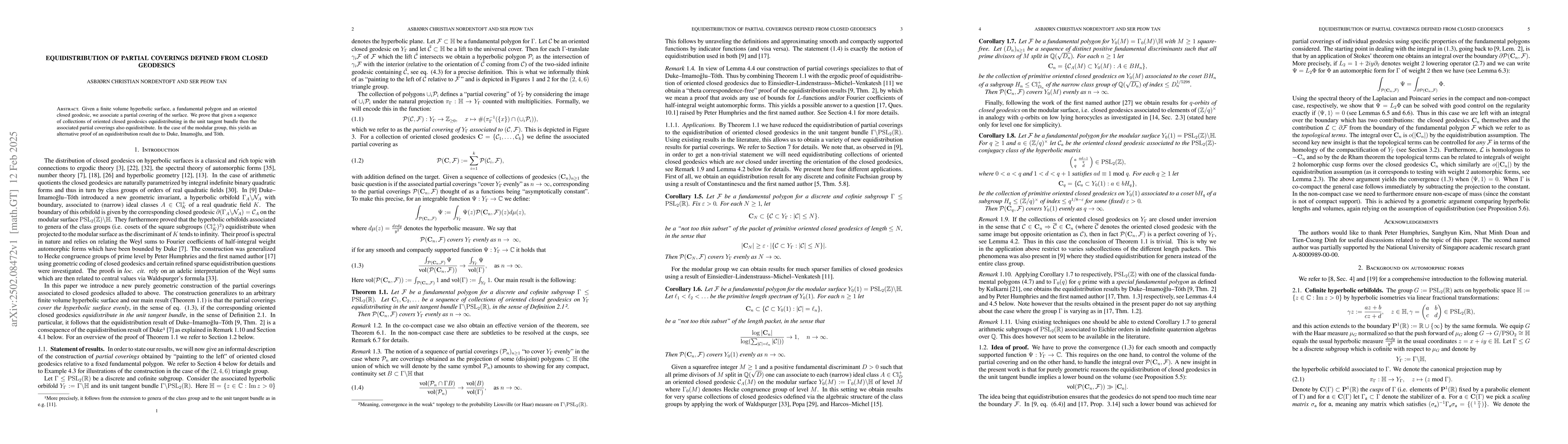 Thumbnail for Equidistribution of partial coverings defined from closed geodesics