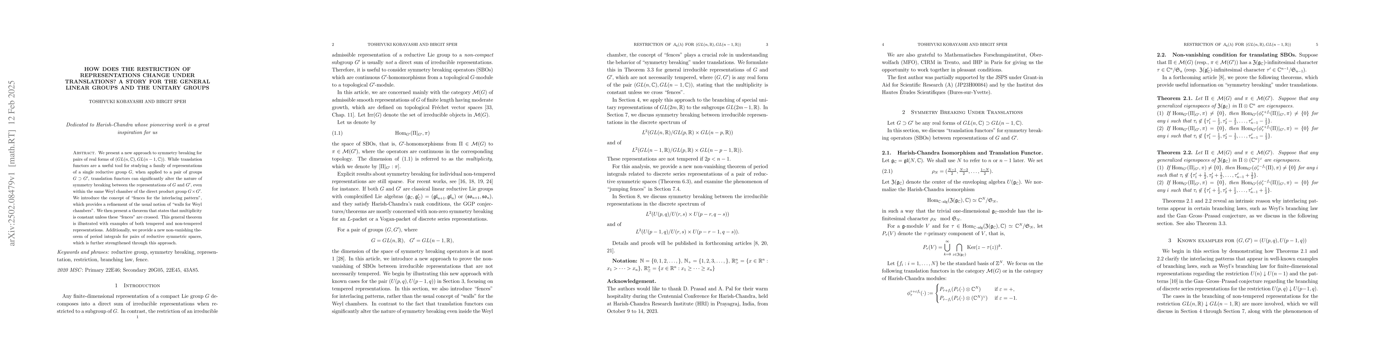Thumbnail for How does the restriction of representations change under translations? A
  story for the general linear groups and the unitary groups