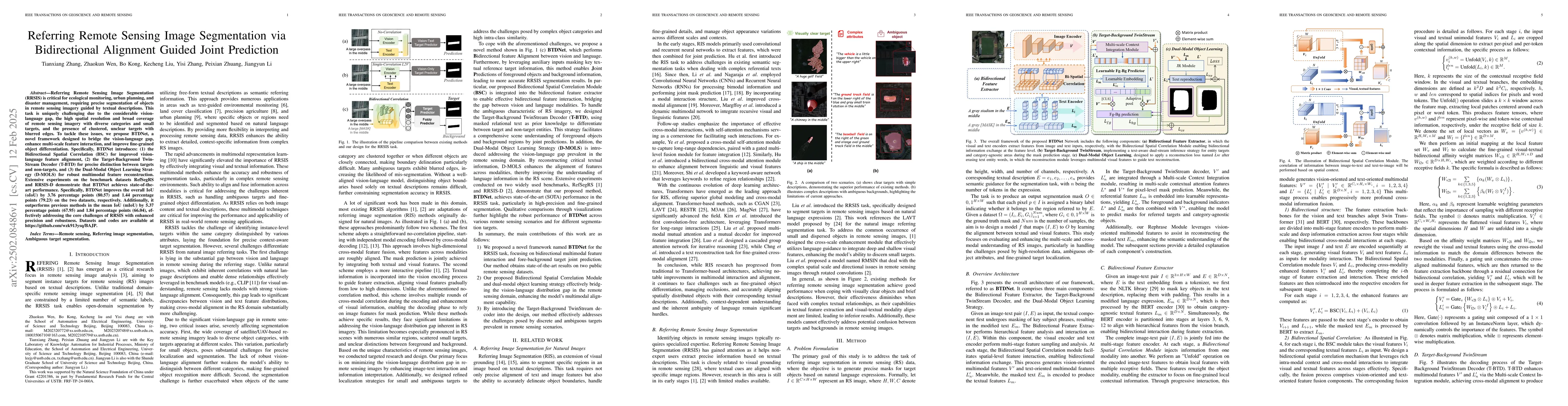 Thumbnail for Referring Remote Sensing Image Segmentation via Bidirectional Alignment
  Guided Joint Prediction