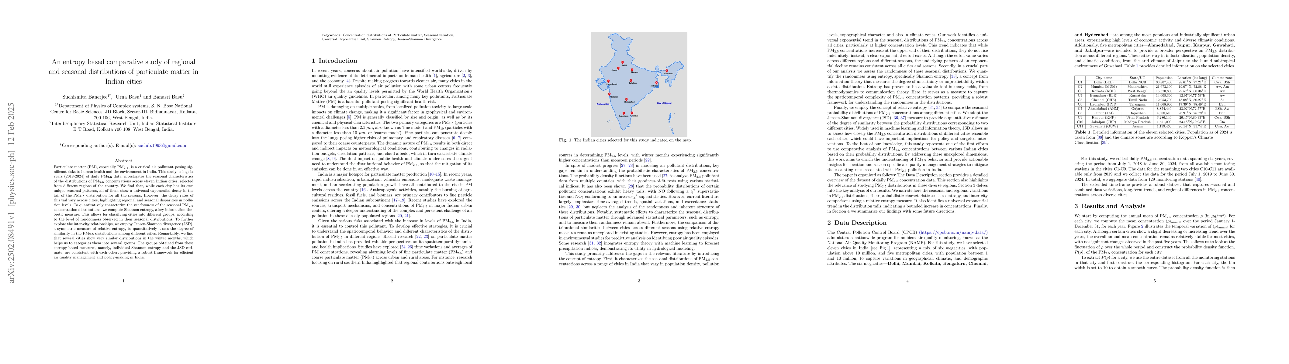 Thumbnail for An entropy based comparative study of regional and seasonal
  distributions of particulate matter in Indian cities