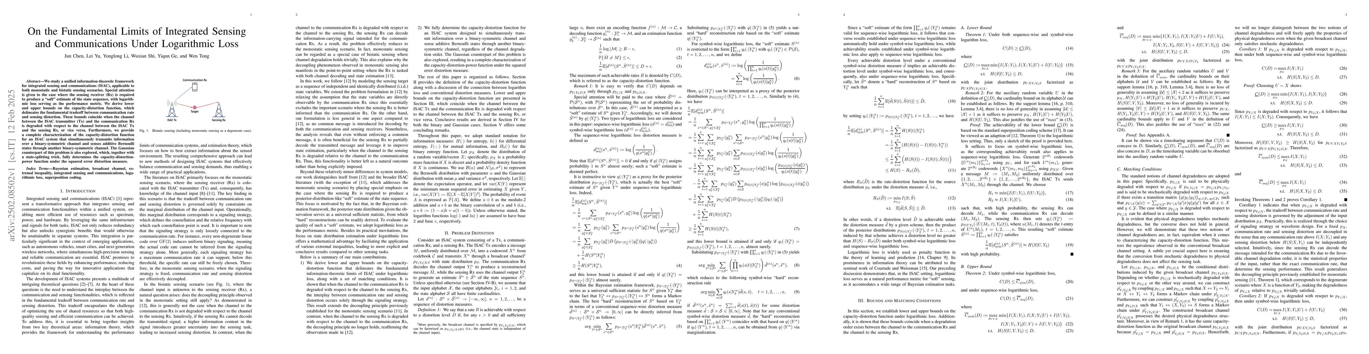 Thumbnail for On the Fundamental Limits of Integrated Sensing and Communications Under
  Logarithmic Loss