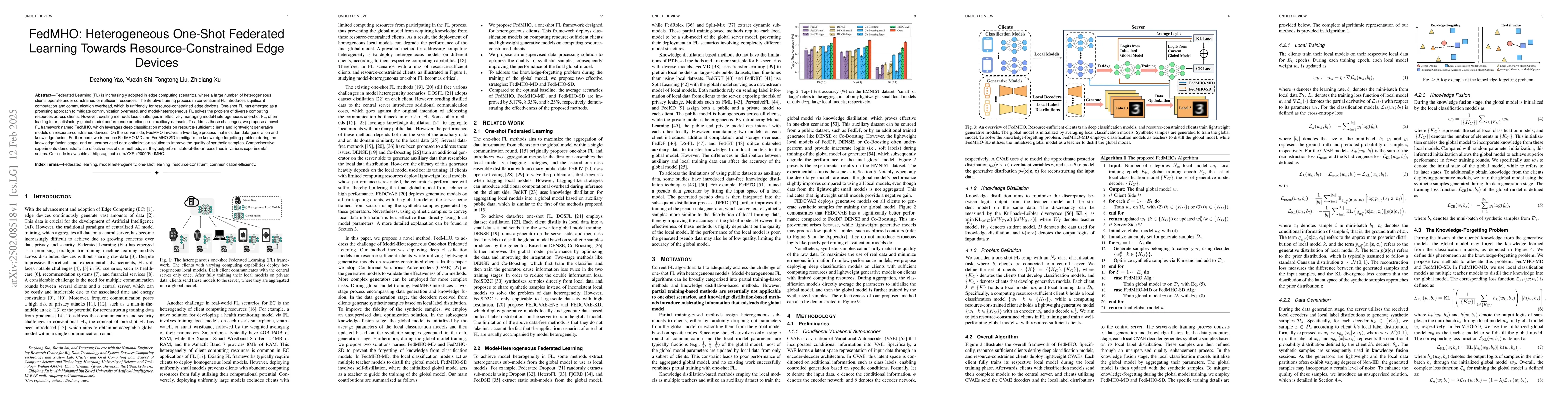 Thumbnail for FedMHO: Heterogeneous One-Shot Federated Learning Towards
  Resource-Constrained Edge Devices