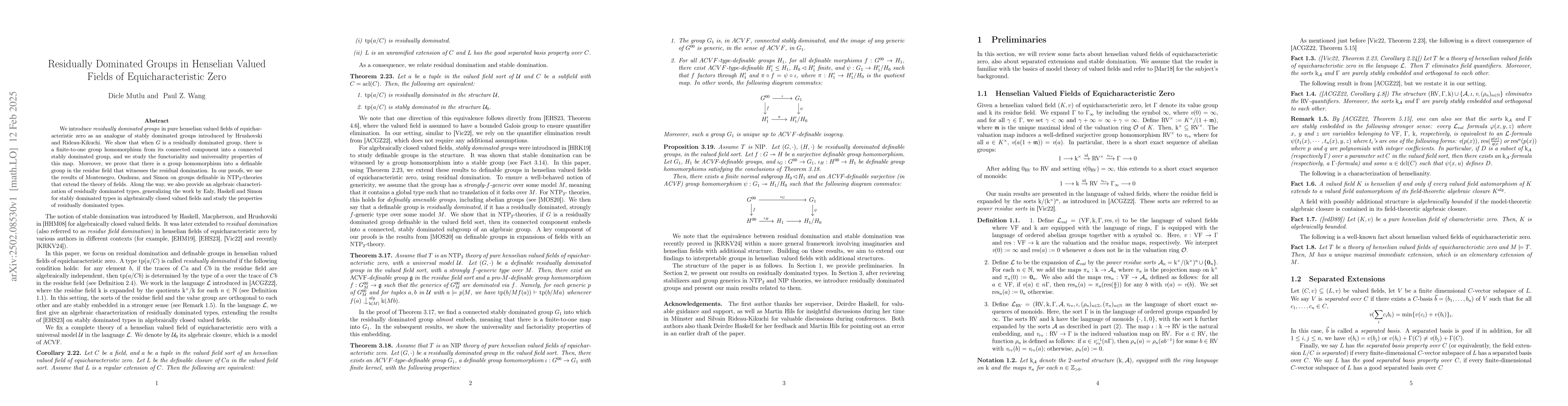 Thumbnail for Residually Dominated Groups in Henselian Valued Fields of
  Equicharacteristic Zero