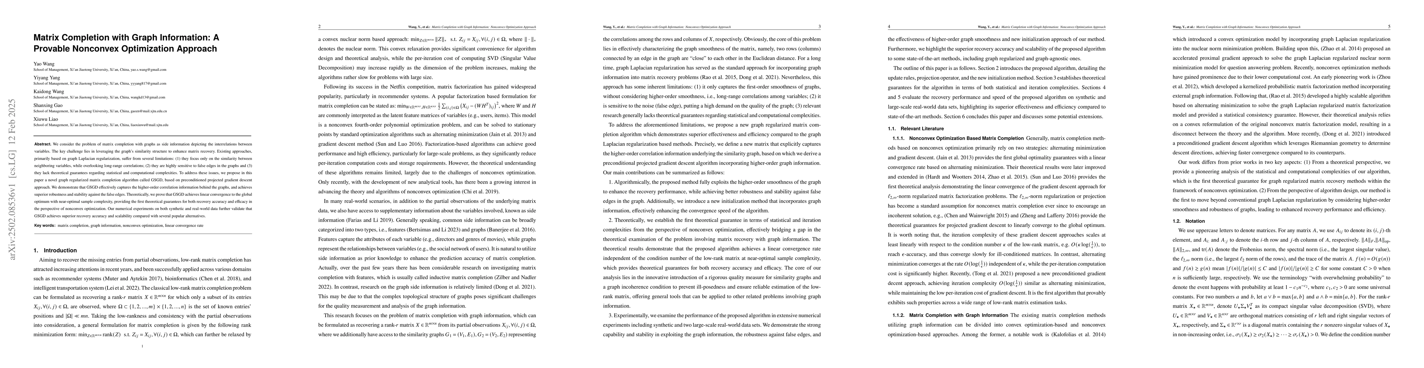 Thumbnail for Matrix Completion with Graph Information: A Provable Nonconvex
  Optimization Approach