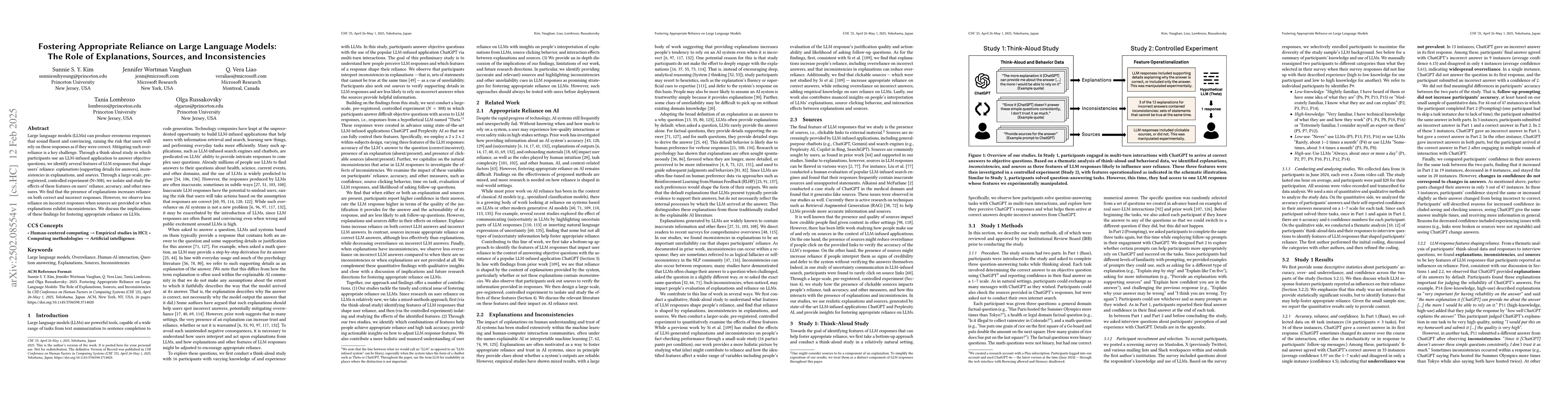 Thumbnail for Fostering Appropriate Reliance on Large Language Models: The Role of
  Explanations, Sources, and Inconsistencies