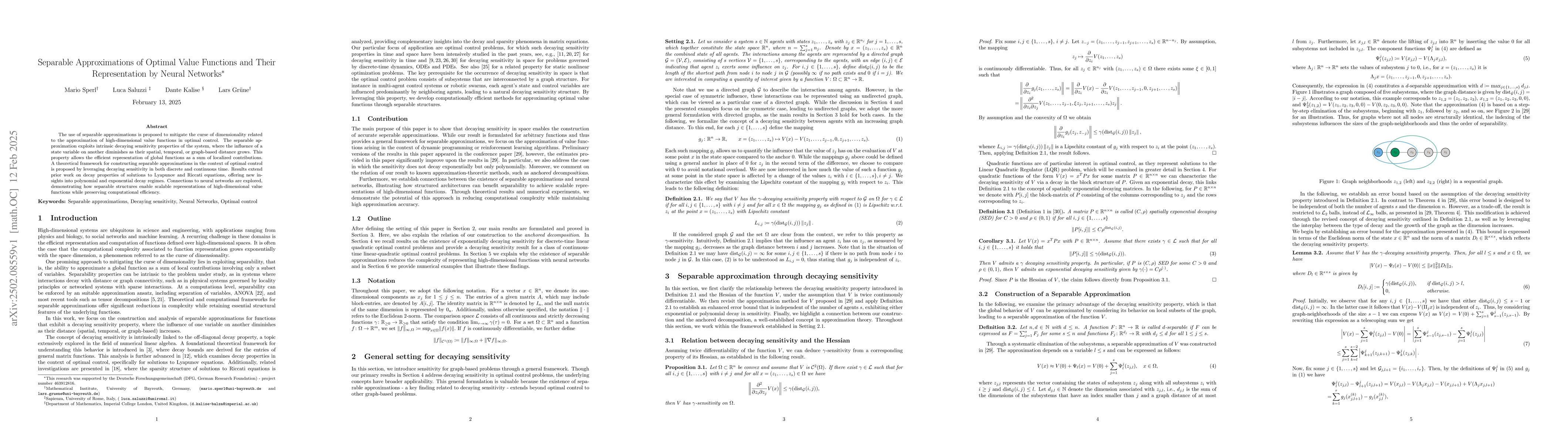 Thumbnail for Separable Approximations of Optimal Value Functions and Their
  Representation by Neural Networks