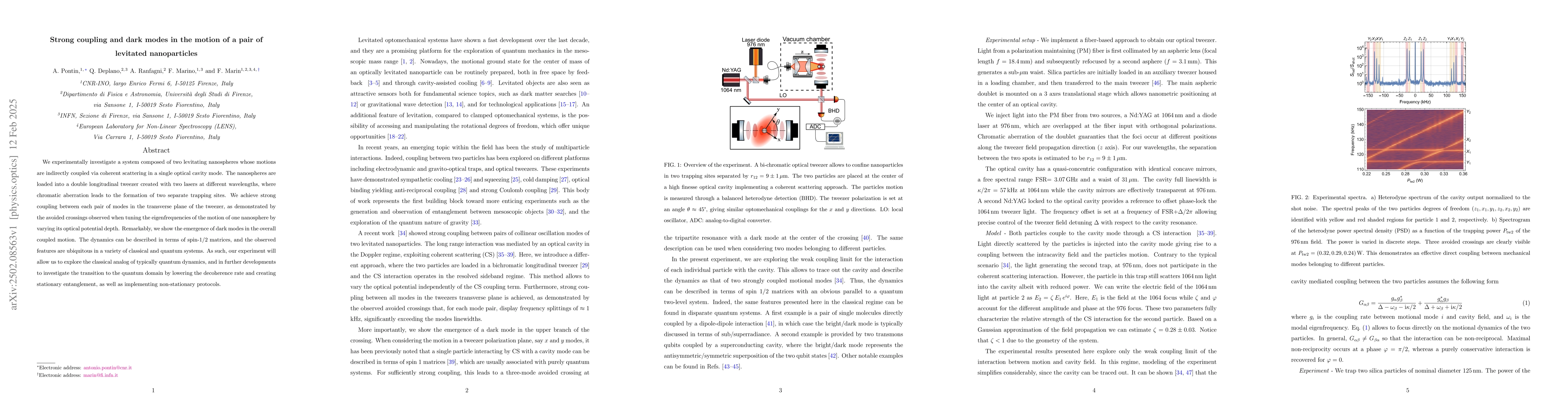Thumbnail for Strong coupling and dark modes in the motion of a pair of levitated
  nanoparticles