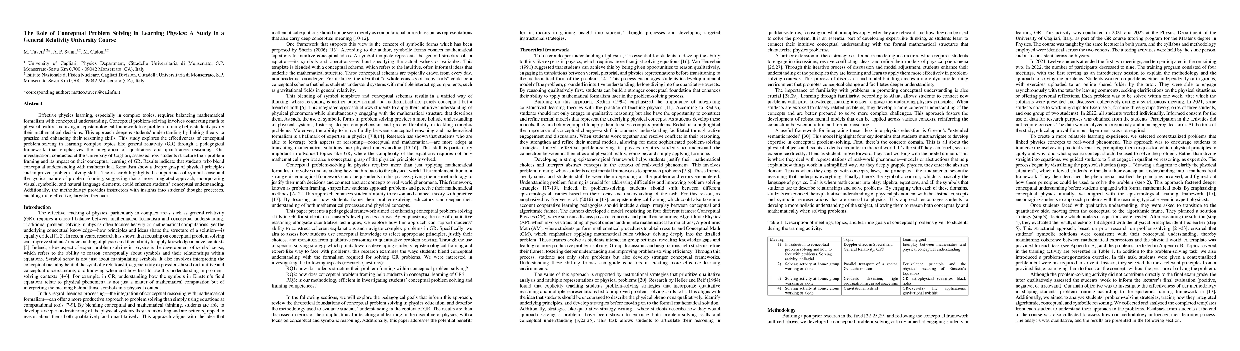 Thumbnail for The Role of Conceptual Problem Solving in Learning Physics: A Study in a
  General Relativity University Course