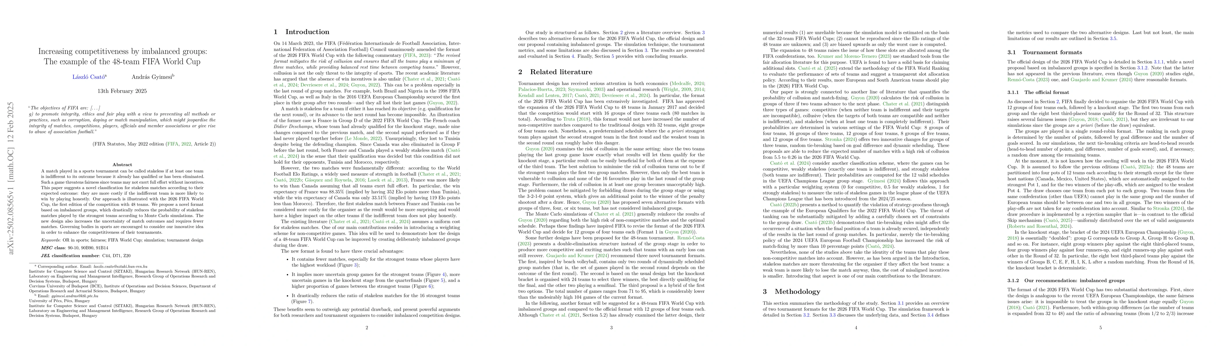 Thumbnail for Increasing competitiveness by imbalanced groups: The example of the
  48-team FIFA World Cup