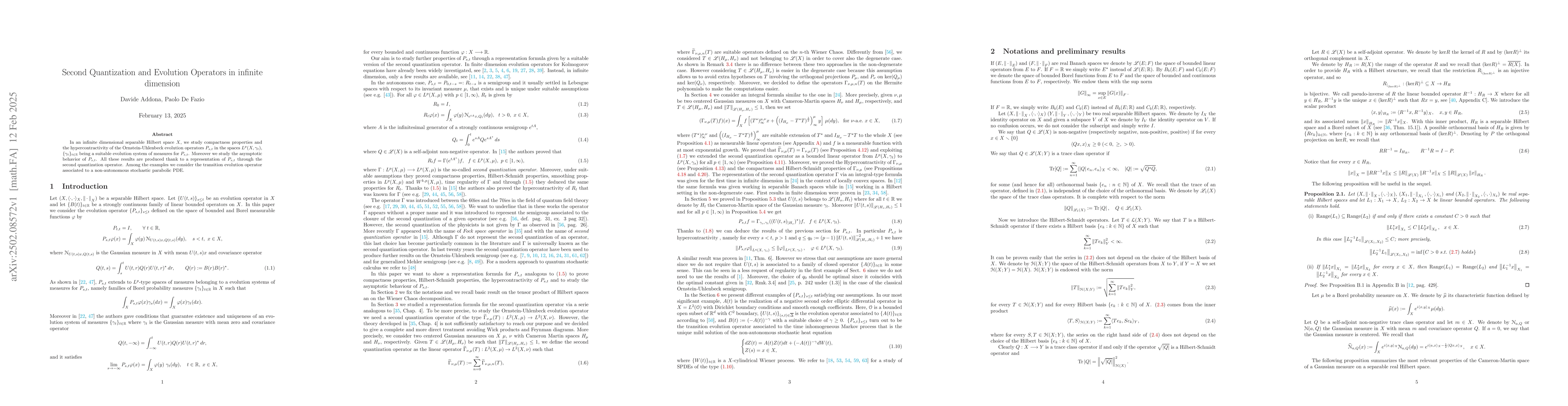 Thumbnail for Second Quantization and Evolution Operators in infinite dimension