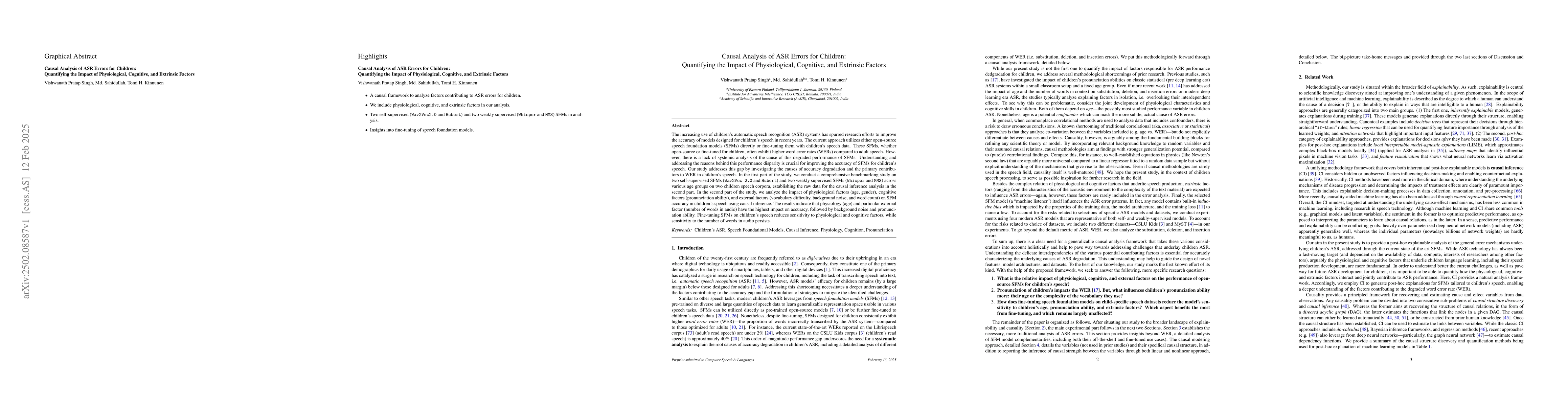 Thumbnail for Causal Analysis of ASR Errors for Children: Quantifying the Impact of
  Physiological, Cognitive, and Extrinsic Factors