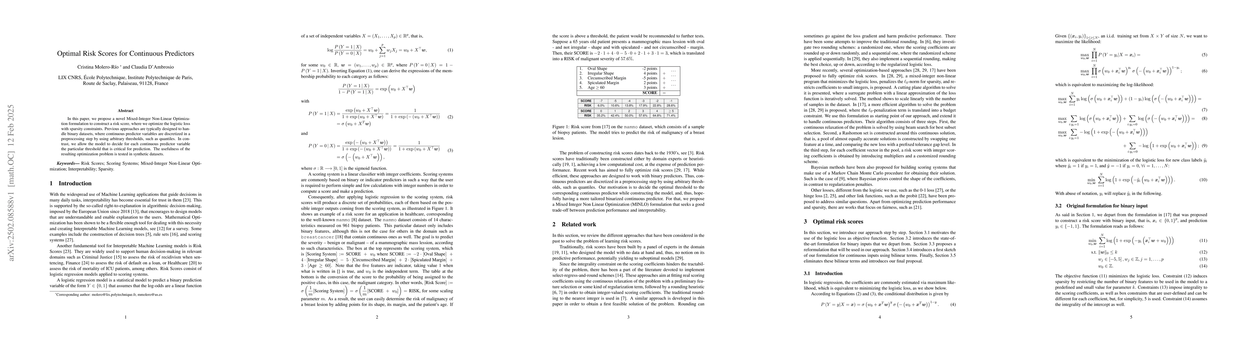 Thumbnail for Optimal Risk Scores for Continuous Predictors