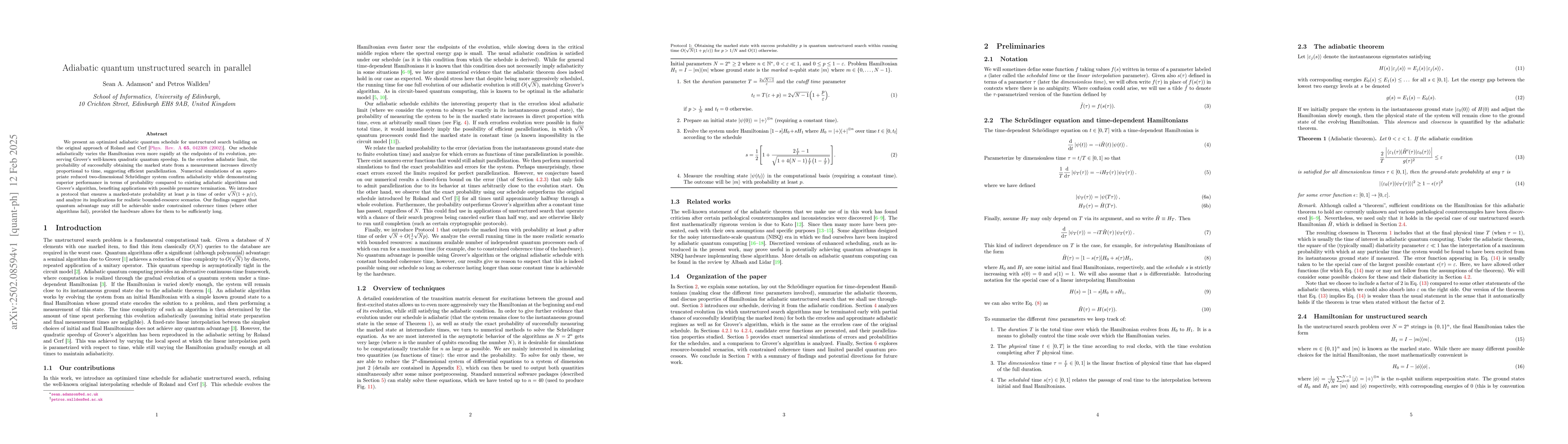 Thumbnail for Adiabatic quantum unstructured search in parallel