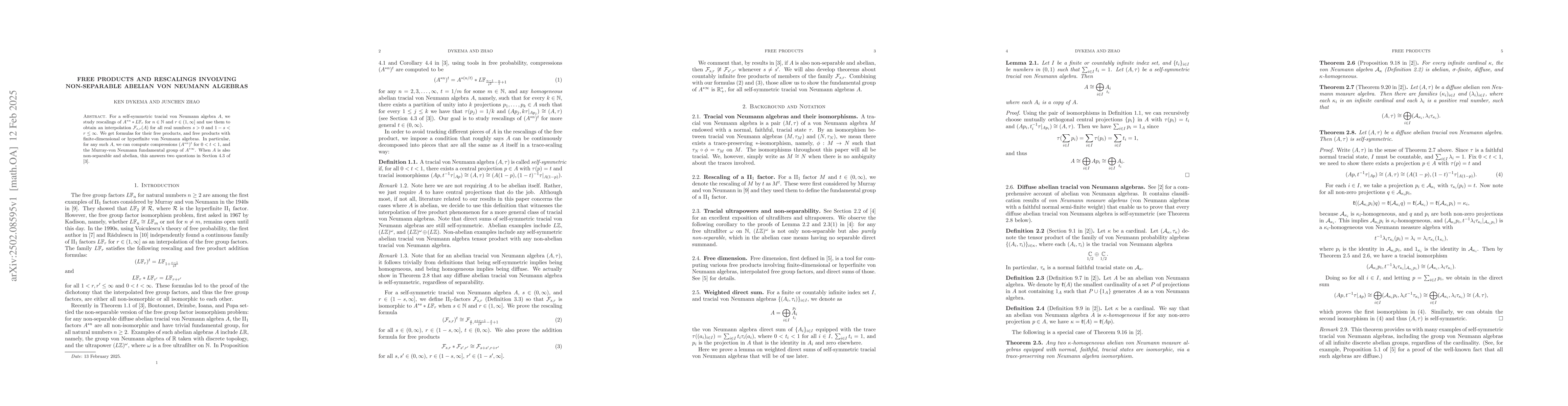Thumbnail for Free products and rescalings involving non-separable abelian von Neumann
  algebras