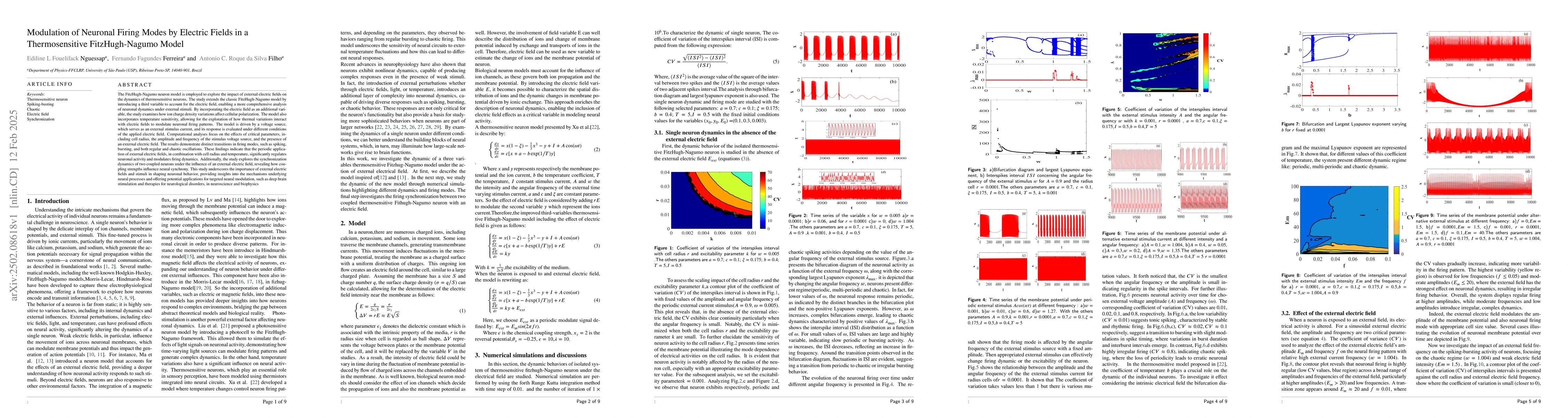 Thumbnail for Modulation of Neuronal Firing Modes by Electric Fields in a
  Thermosensitive FitzHugh-Nagumo Model