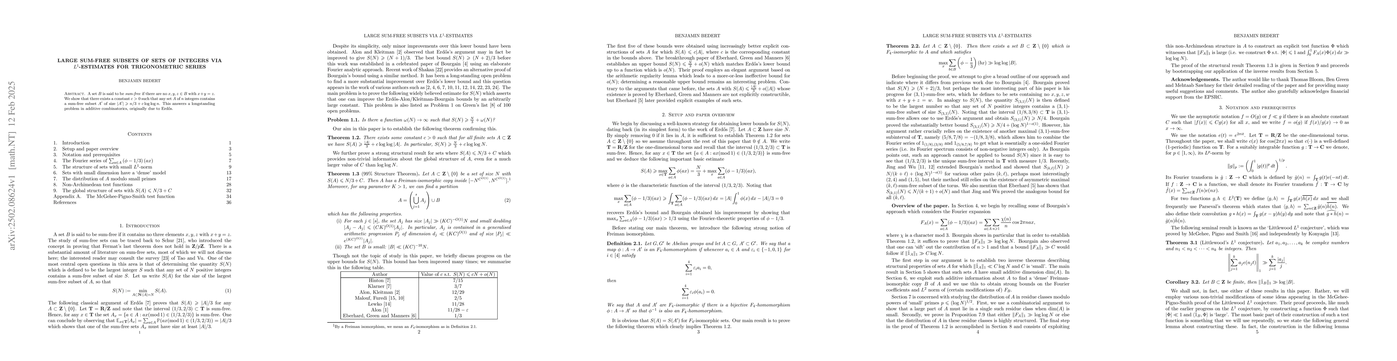 Thumbnail for Large sum-free subsets of sets of integers via $L^1$-estimates for
  trigonometric series