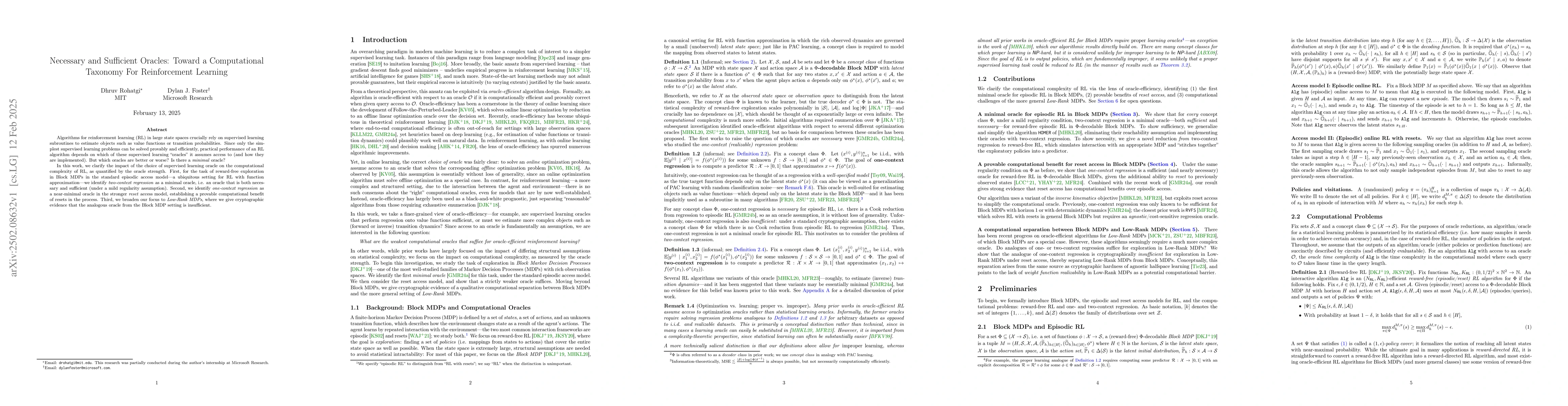 Thumbnail for Necessary and Sufficient Oracles: Toward a Computational Taxonomy For
  Reinforcement Learning