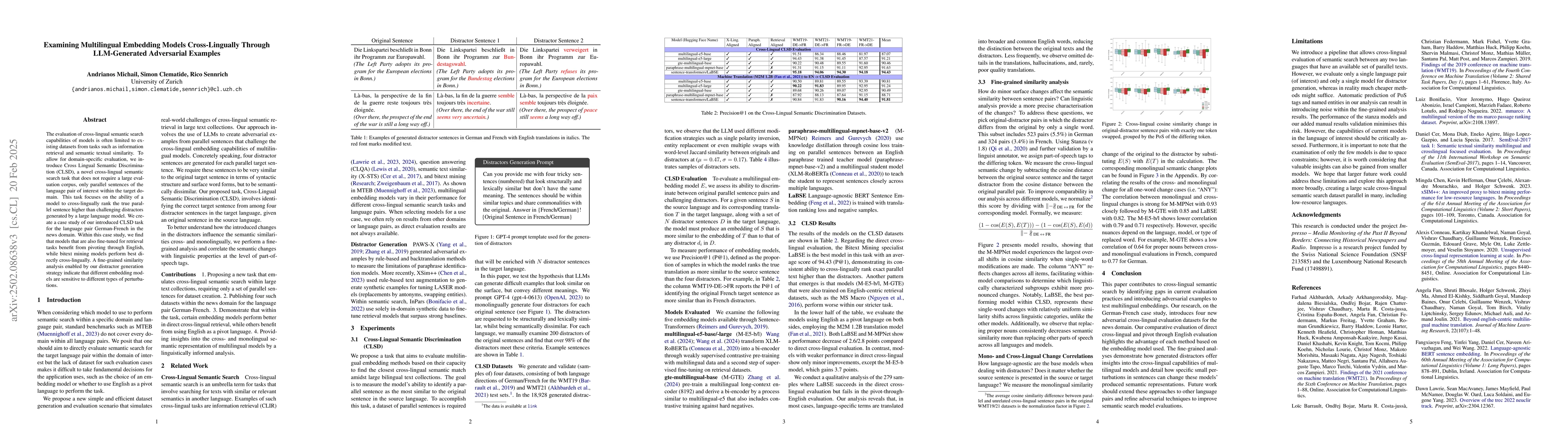 Thumbnail for Examining Multilingual Embedding Models Cross-Lingually Through
  LLM-Generated Adversarial Examples