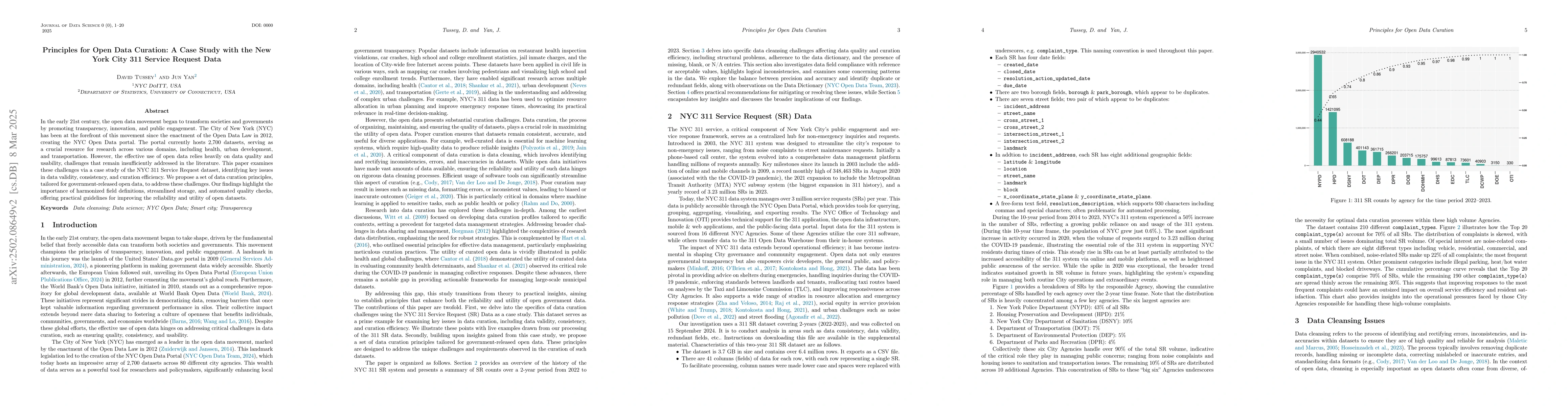 Thumbnail for Principles for Open Data Curation: A Case Study with the New York City
  311 Service Request Data