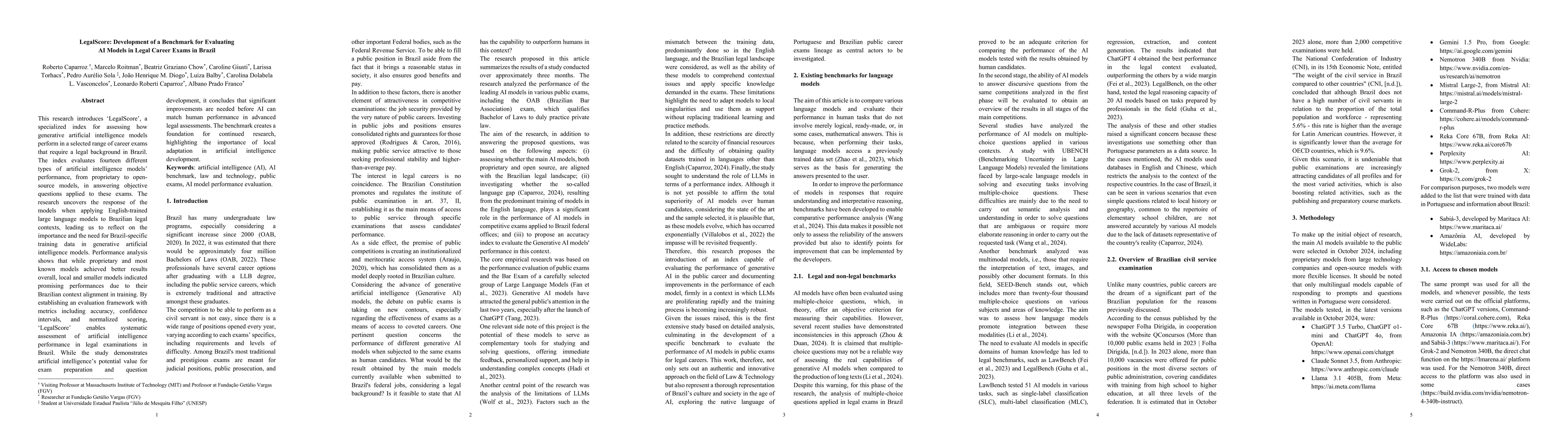 Thumbnail for LegalScore: Development of a Benchmark for Evaluating AI Models in Legal
  Career Exams in Brazil