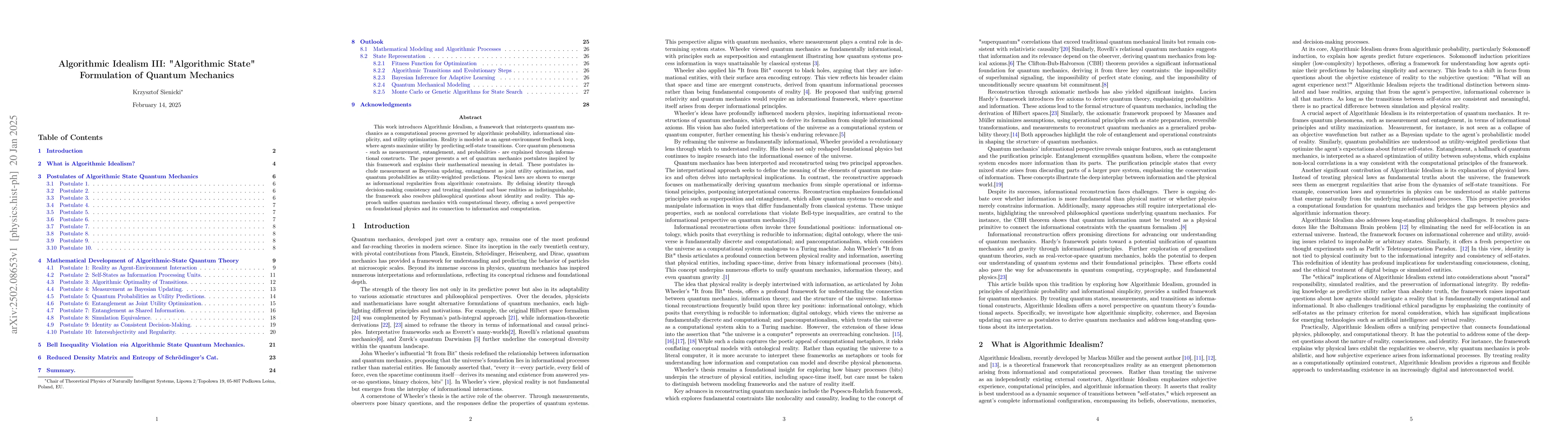Thumbnail for Algorithmic Idealism III: "Algorithmic State" Formulation of Quantum
  Mechanics