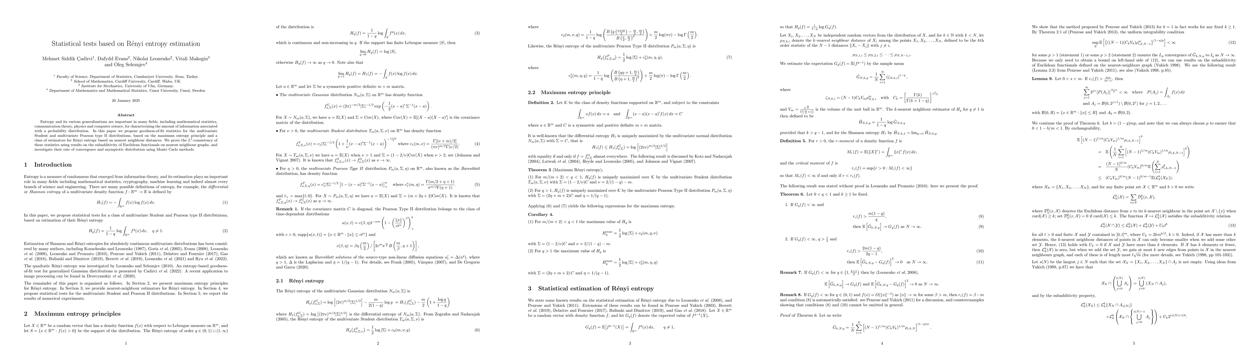 Thumbnail for Statistical tests based on Renyi entropy estimation