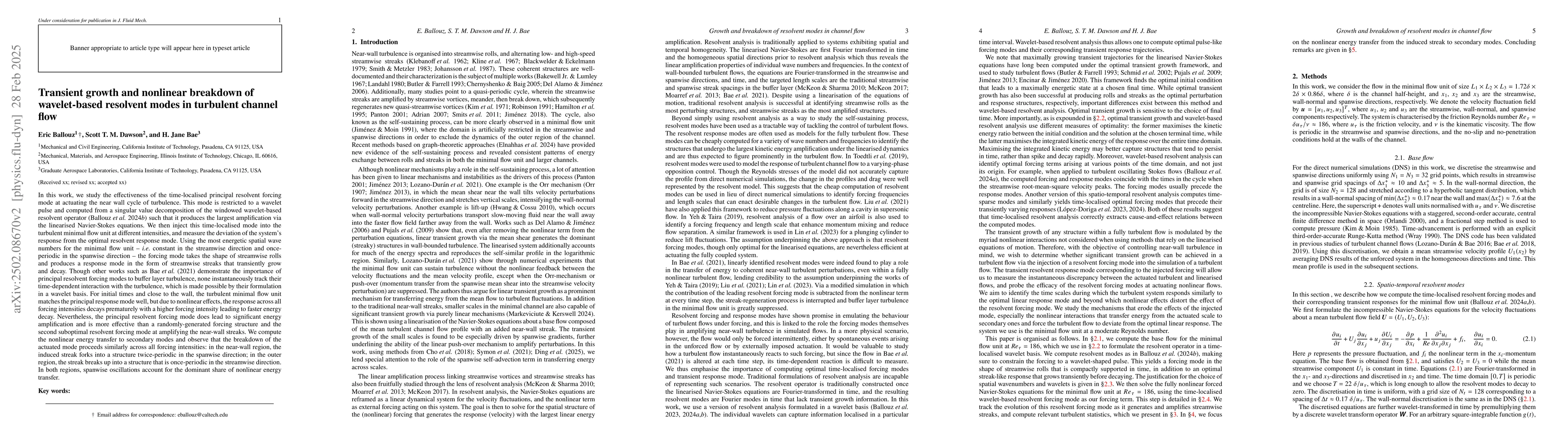Thumbnail for Transient growth and nonlinear breakdown of wavelet-based resolvent
  modes in turbulent channel flow