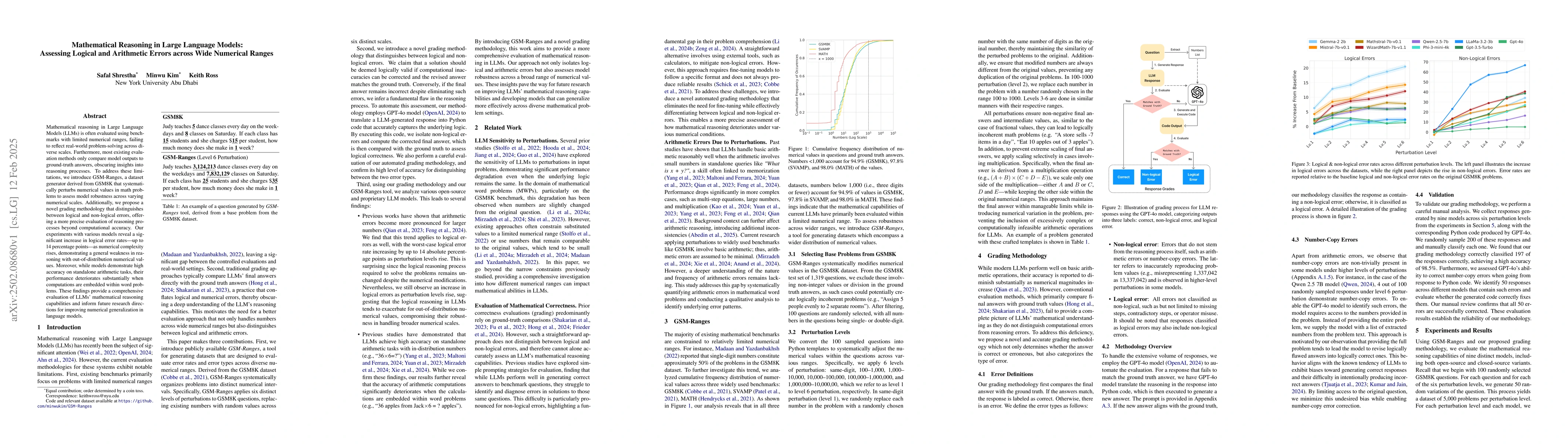 Thumbnail for Mathematical Reasoning in Large Language Models: Assessing Logical and
  Arithmetic Errors across Wide Numerical Ranges