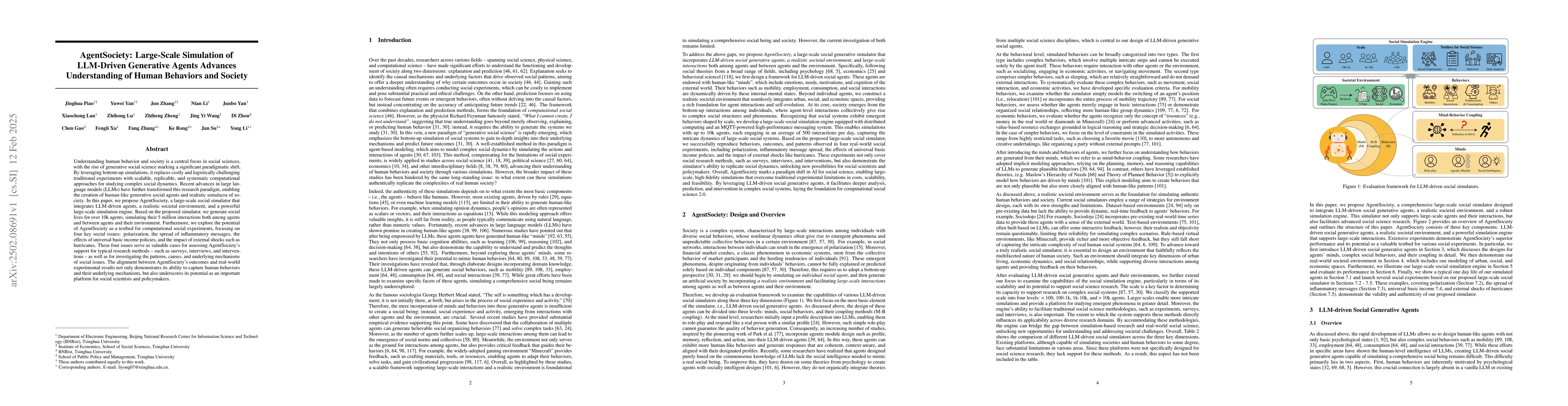 Thumbnail for AgentSociety: Large-Scale Simulation of LLM-Driven Generative Agents
  Advances Understanding of Human Behaviors and Society