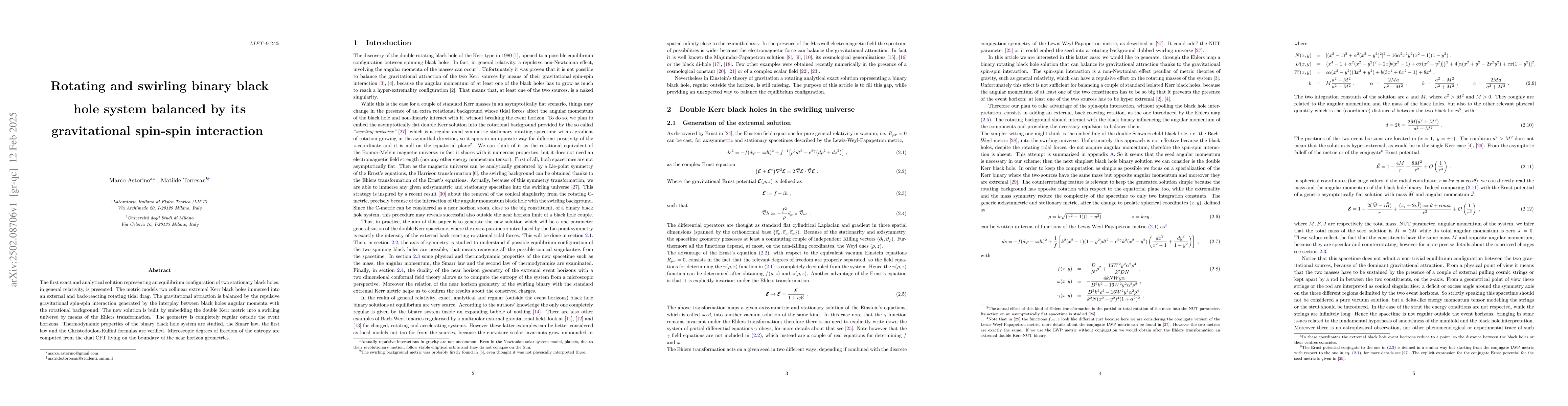 Thumbnail for Rotating and swirling binary black hole system balanced by its
  gravitational spin-spin interaction