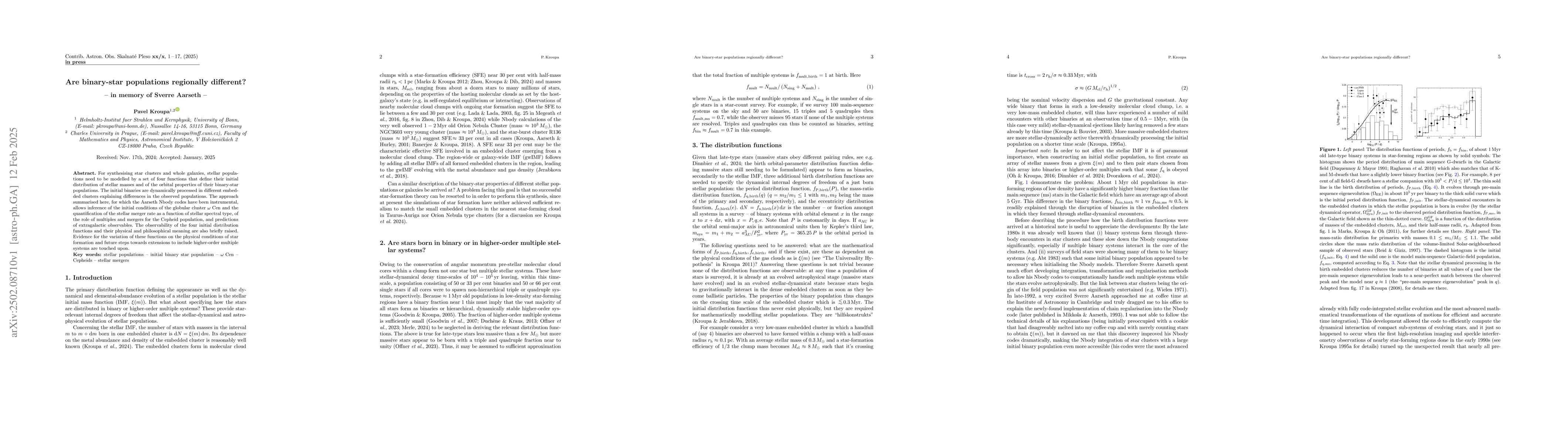 Thumbnail for Are binary-star populations regionally different? --in memory of Sverre
  Aarseth--